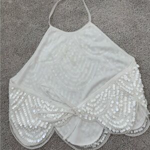 12th Tribe Ivory Sequin Halter Tank